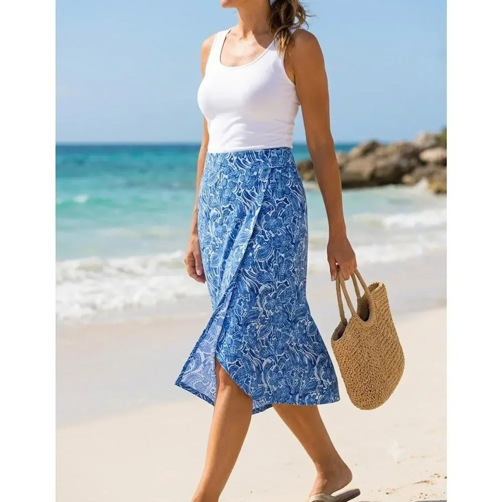 RipSkirt Hawaii Length 3 Wrap Skirt Large Happy Blues New w/Tags
